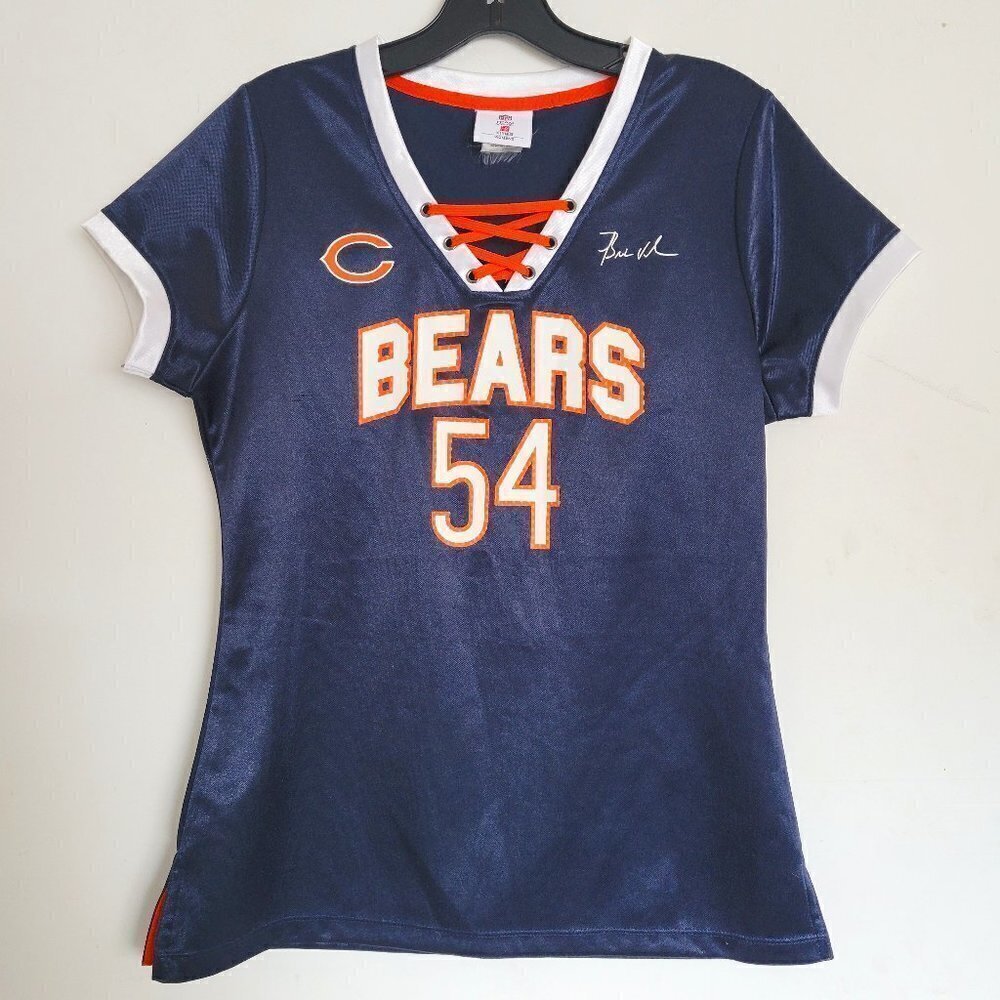 NFL Chicago Bears 54 Brian Urlacher Signature Jersey Satin Short Sleeve Shirt